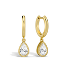 Giselle Pear Bezel Drop Huggie Hoop Lab-Grown Diamond Earrings in 18K Yellow Gold, front view