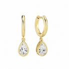 Giselle Pear Bezel Drop Huggie Hoop Lab-Grown Diamond Earrings in 18K Yellow Gold, front view