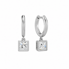 Giselle Princess Bezel Drop Huggie Hoop Lab-Grown Diamond Earrings in 18K White Gold, front view