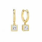 Giselle Princess Bezel Drop Huggie Hoop Lab-Grown Diamond Earrings in 18K Yellow Gold, front view