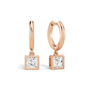 Giselle Princess Bezel Drop Huggie Hoop Lab-Grown Diamond Earrings in 14K Rose Gold, front view