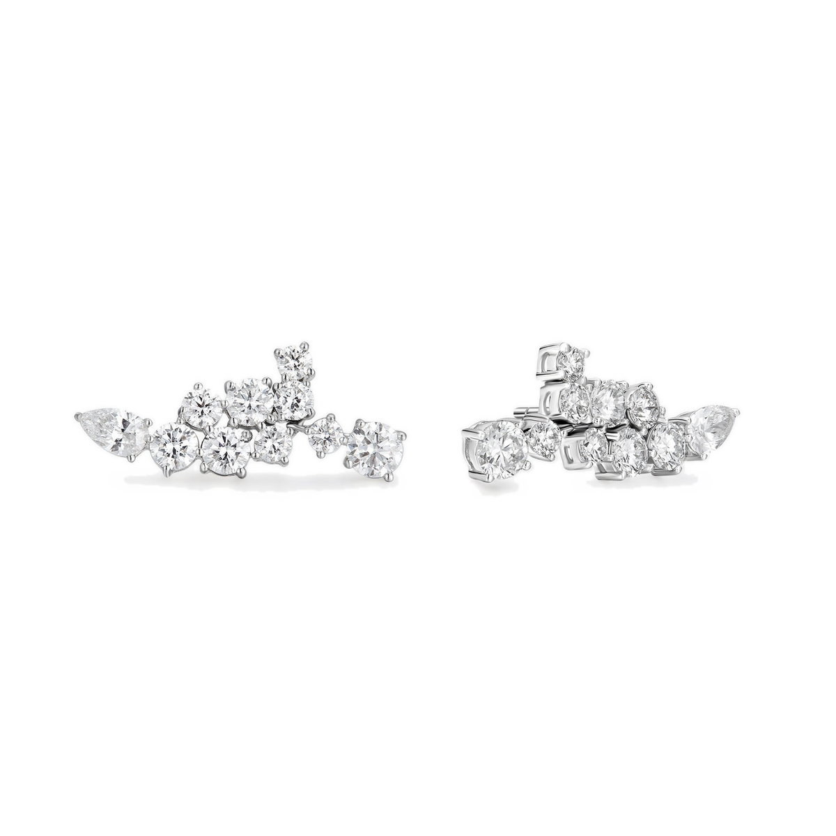 Honorine Cluster Climber Lab-Grown Diamond Stud Earrings in 14K White Gold, front view