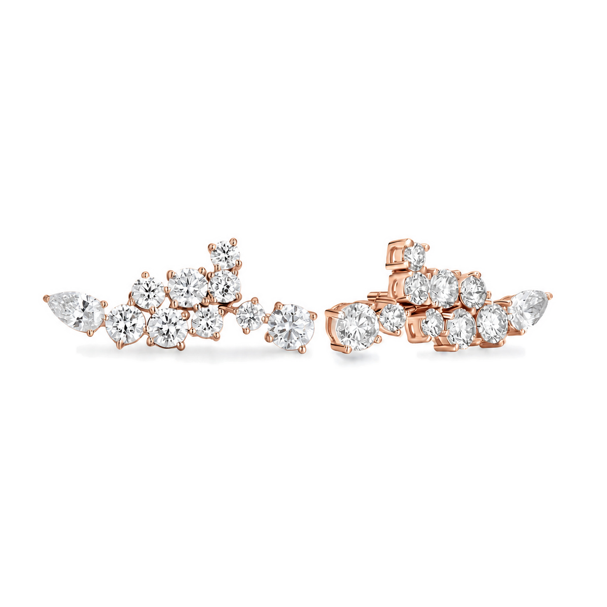 Honorine Cluster Climber Lab-Grown Diamond Stud Earrings in 14K Rose Gold, front view