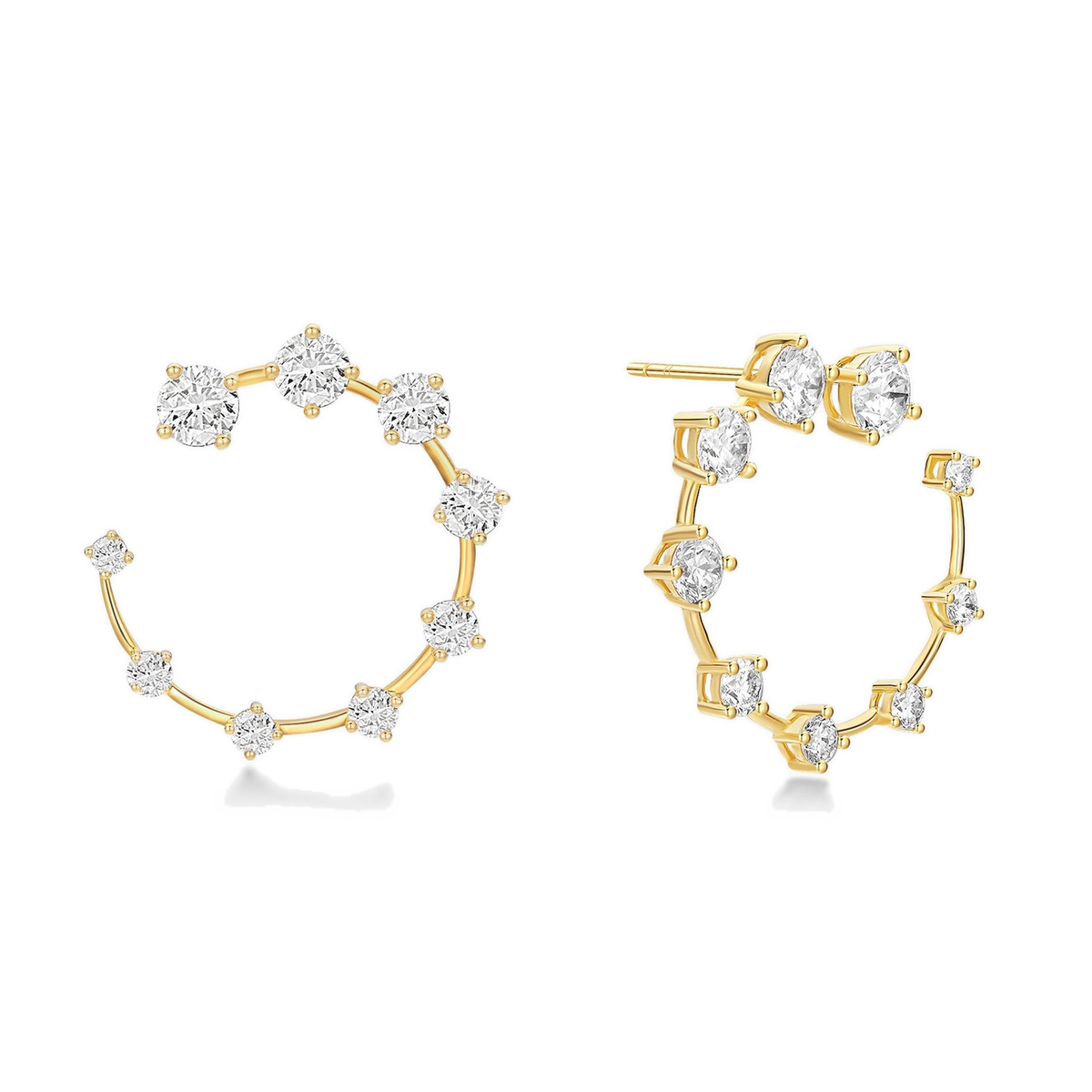 Kallista Graduated Open Hoop Lab-Grown Diamond Earrings in 14K Yellow Gold, front view