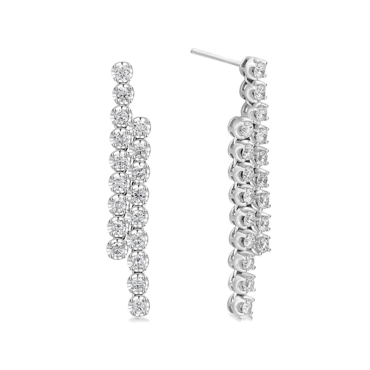 Ophelia Two-Row Cascade Dangle Lab-Grown Diamond Earrings in 14K White Gold, front view
