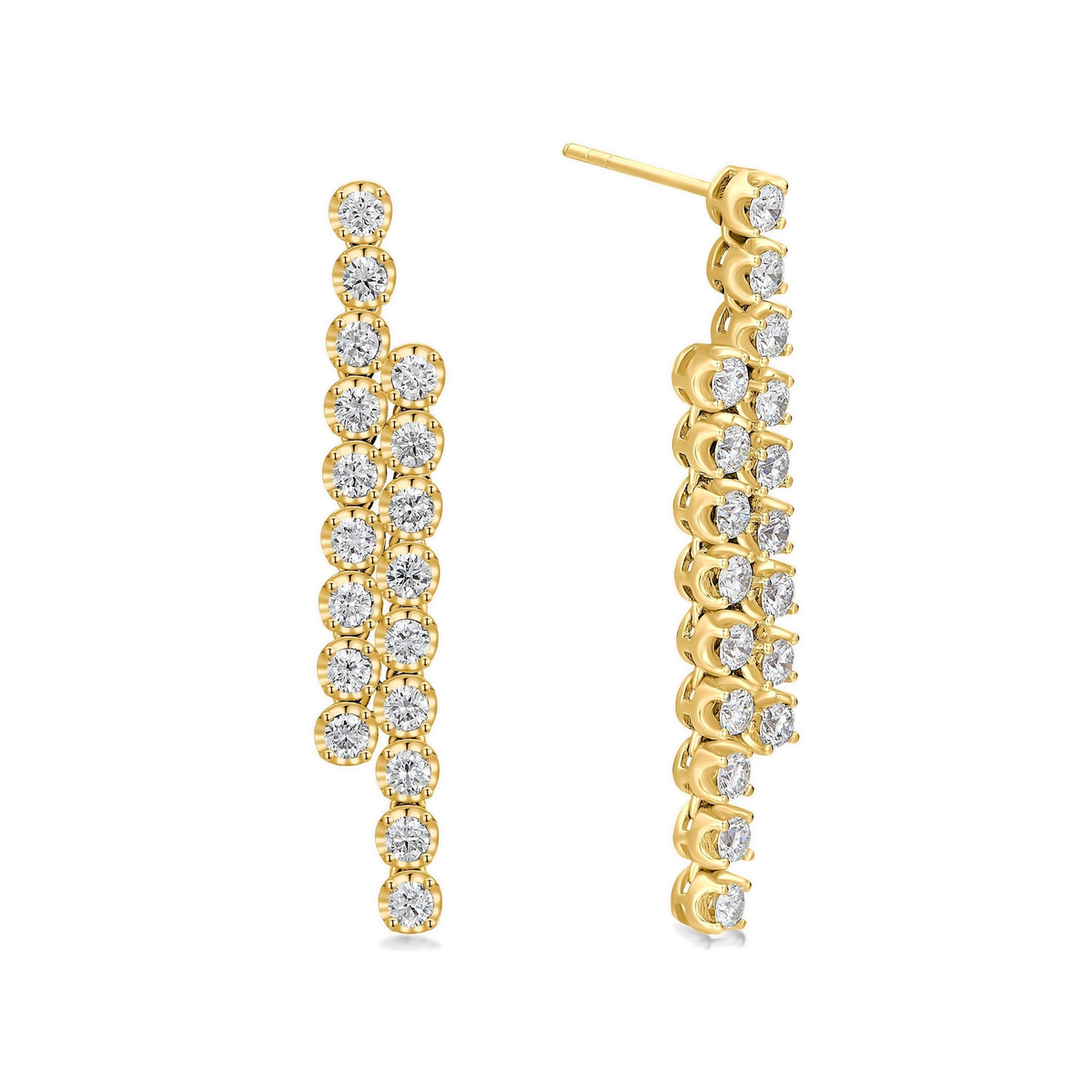 Ophelia Two-Row Cascade Dangle Lab-Grown Diamond Earrings in 14K Yellow Gold, front view