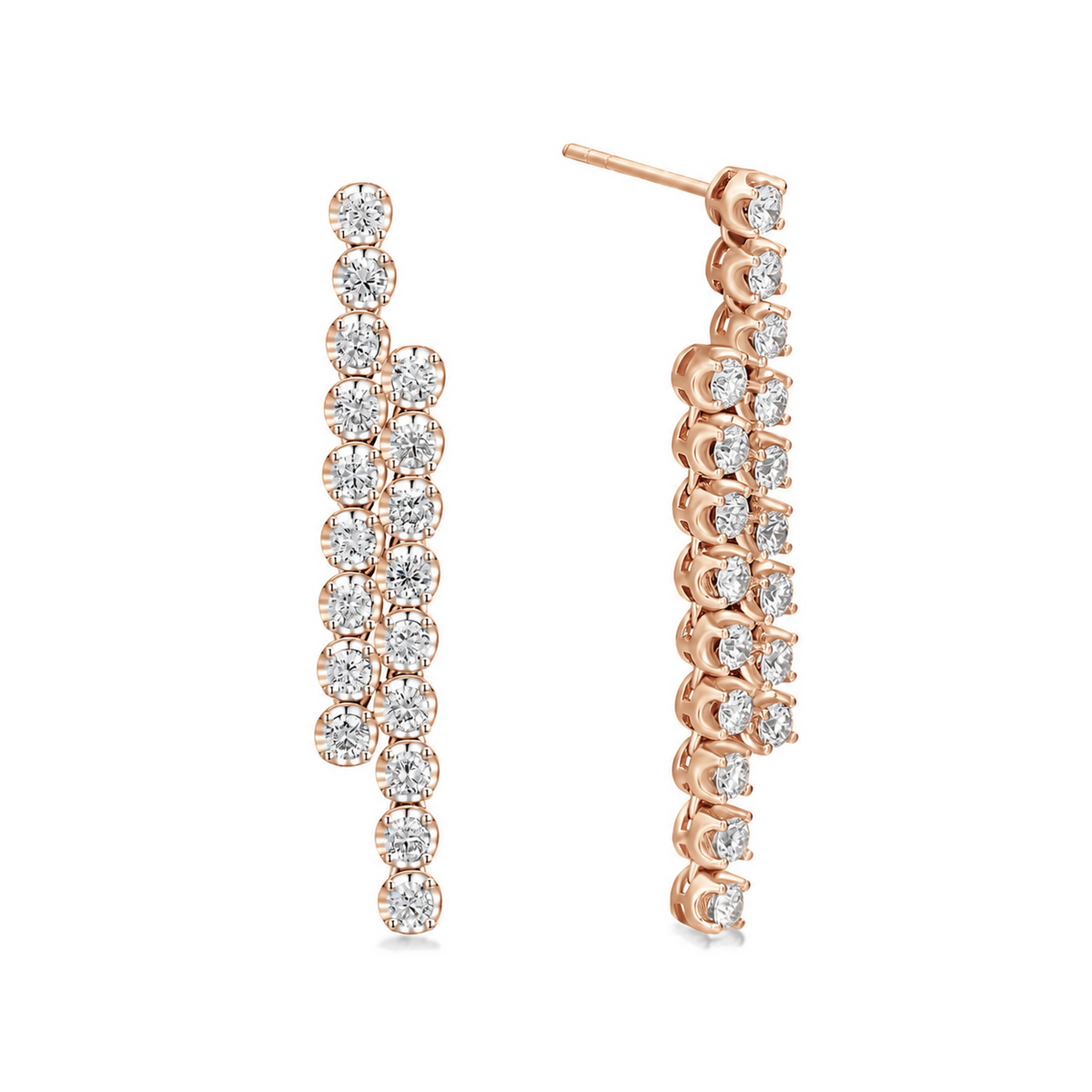 Ophelia Two-Row Cascade Dangle Lab-Grown Diamond Earrings in 14K Rose Gold, front view