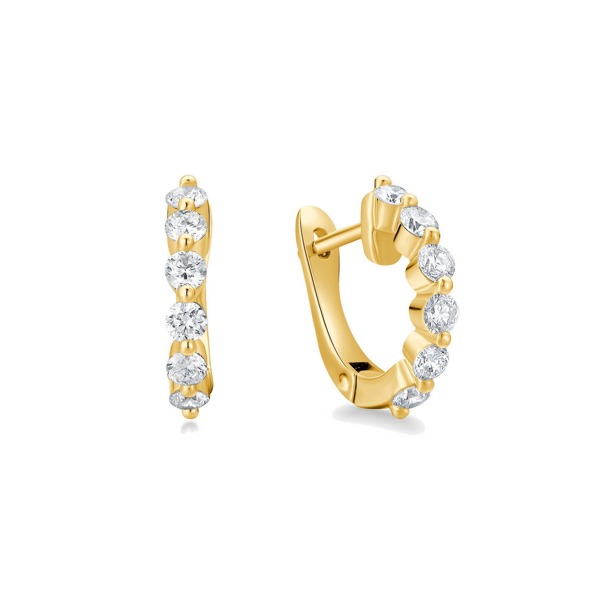 Xanthe Shared Prong Huggie Hoop Lab-Grown Diamond Earrings in 14K Yellow Gold, front view