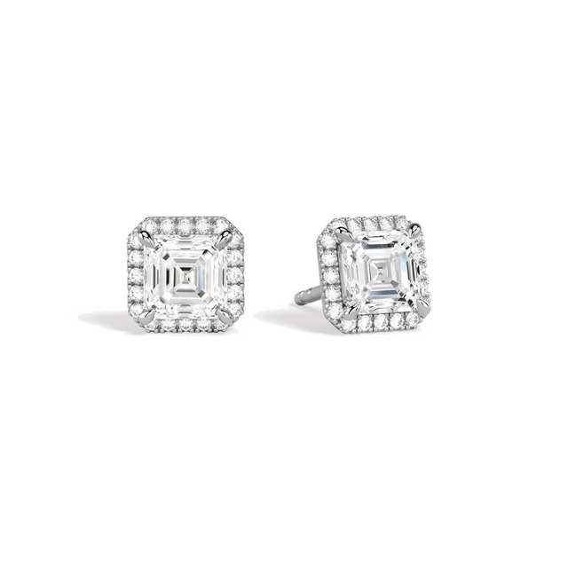 Seren Asscher Halo Lab-Grown Diamond Stud Earrings in 14K White Gold, front view