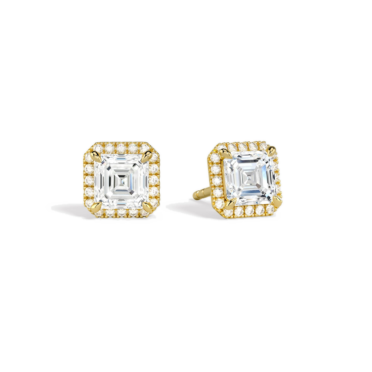 Seren Asscher Halo Lab-Grown Diamond Stud Earrings in 18K Yellow Gold, front view