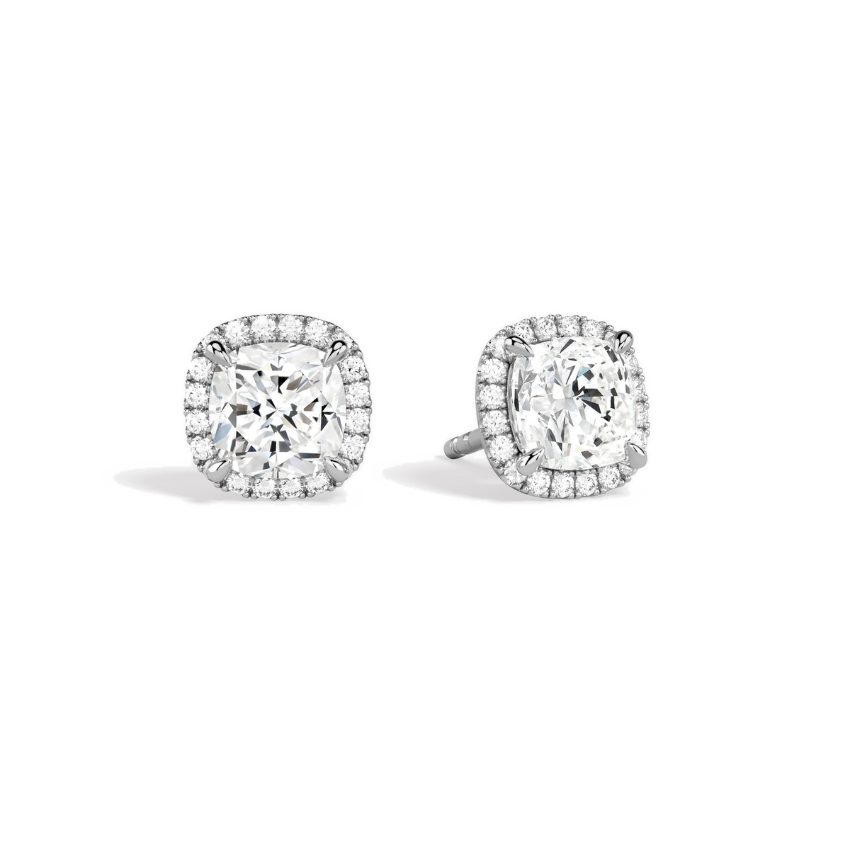 Seren Cushion Halo Lab-Grown Diamond Stud Earrings in 14K White Gold, front view