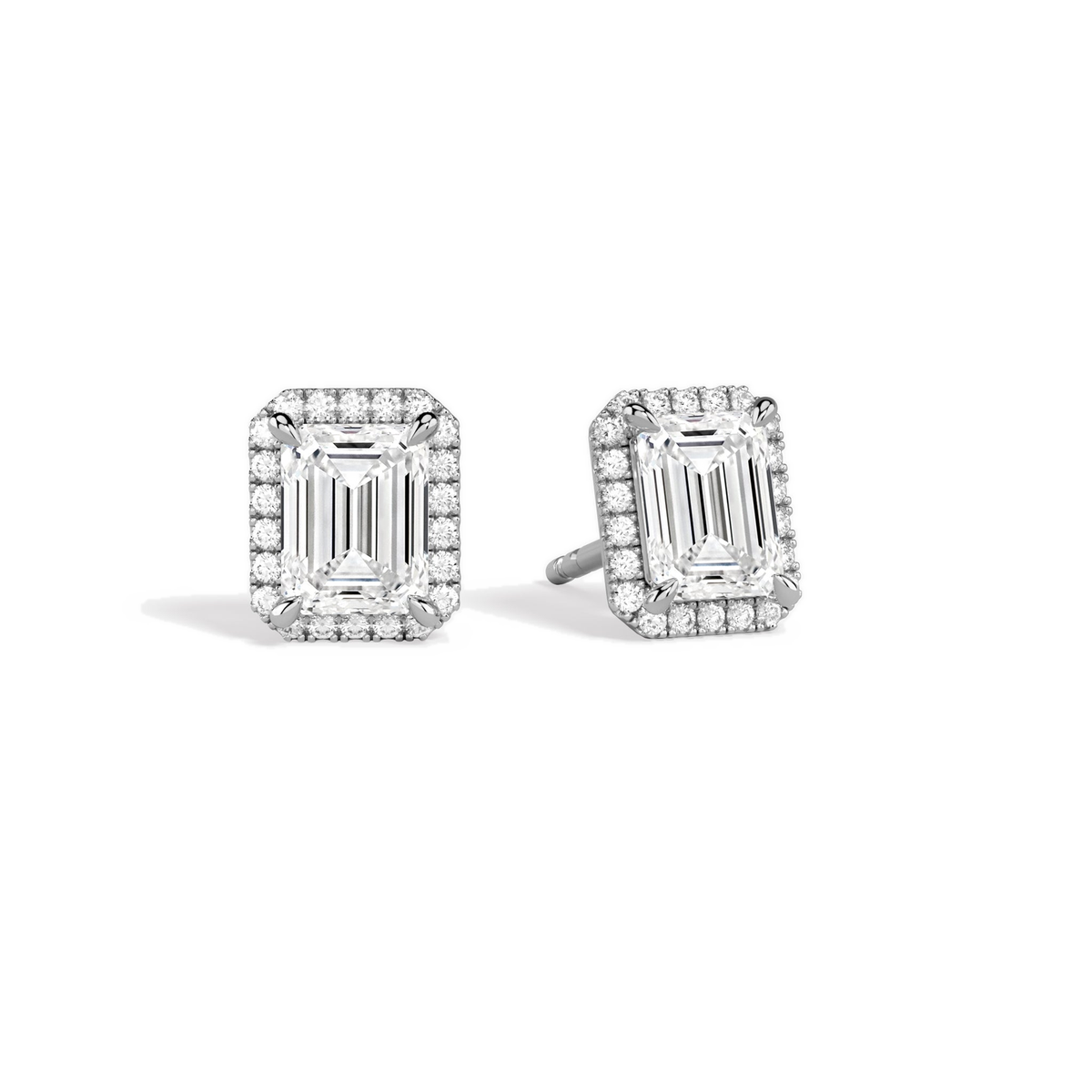 Seren Emerald Halo Lab-Grown Diamond Stud Earrings in 14K White Gold, front view