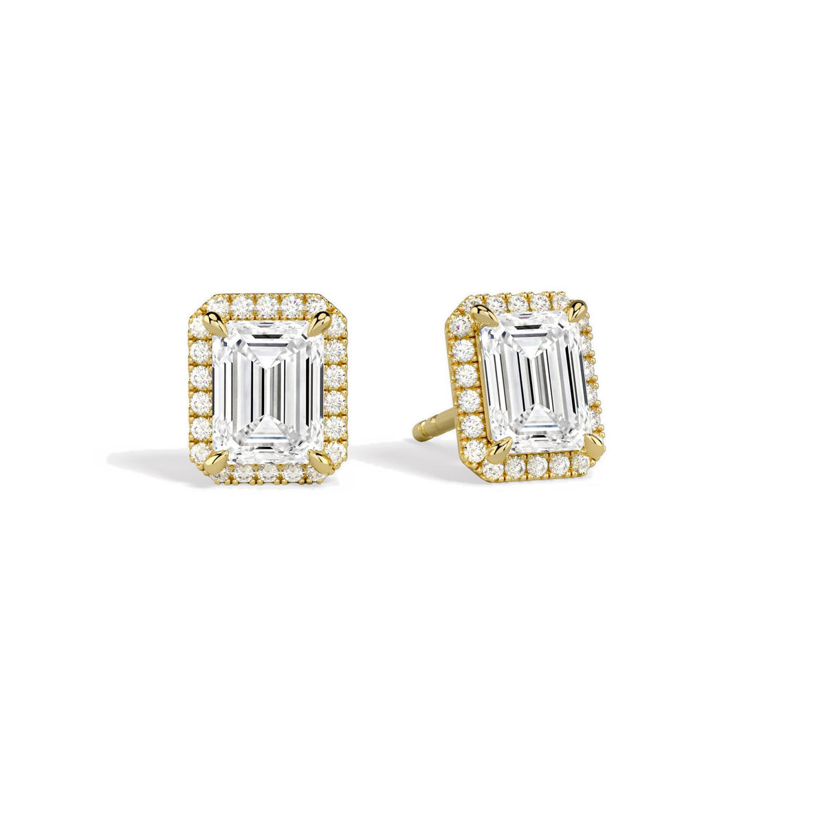 Seren Emerald Halo Lab-Grown Diamond Stud Earrings in 14K Yellow Gold, front view