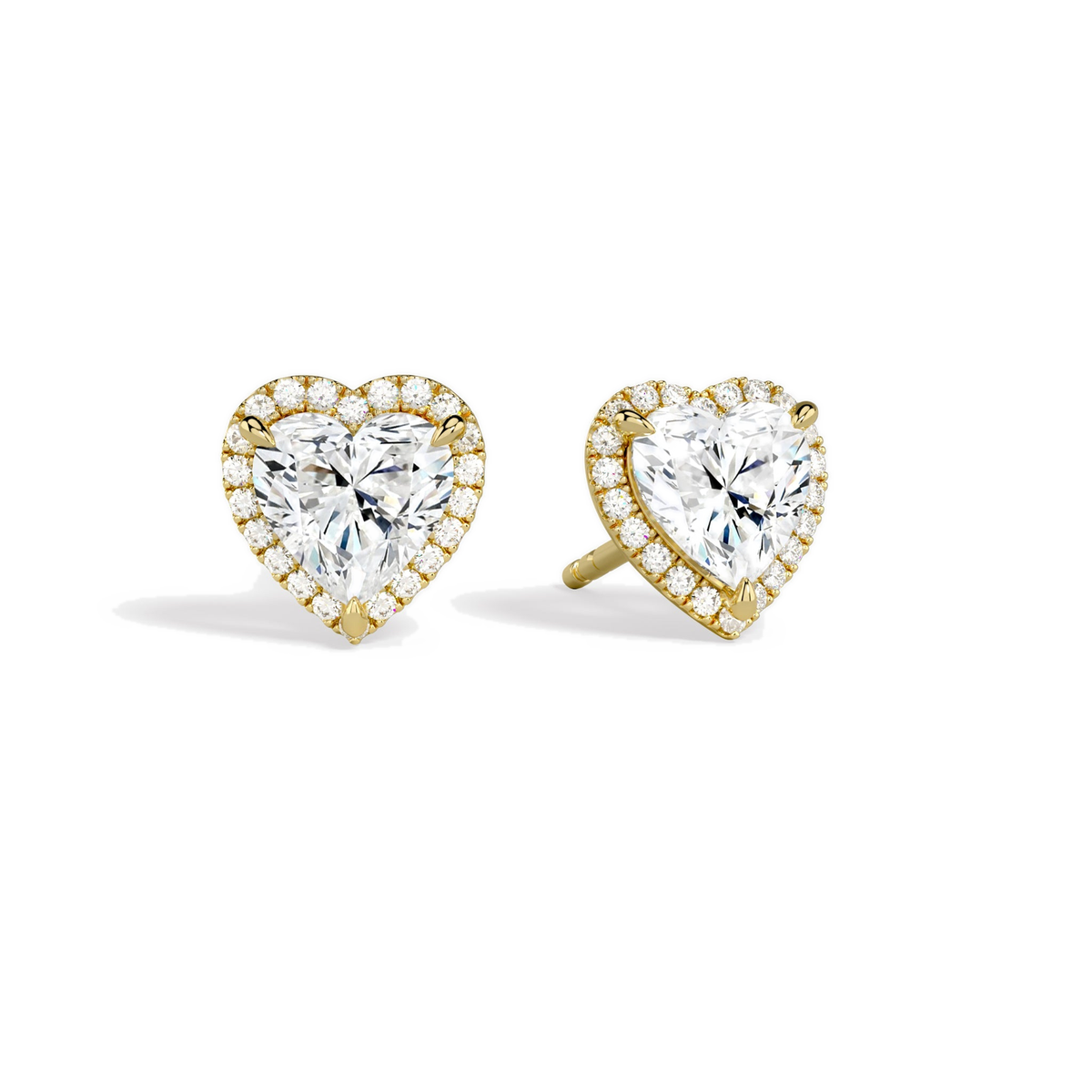 Seren Heart Halo Lab-Grown Diamond Stud Earrings in 14K Yellow Gold, front view