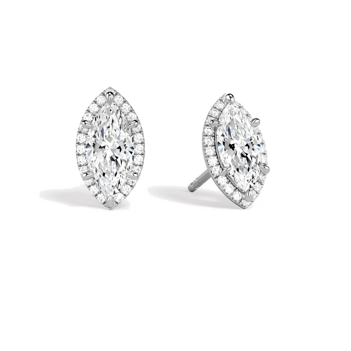 Seren Marquise Halo Lab-Grown Diamond Stud Earrings in 14K White Gold, front view