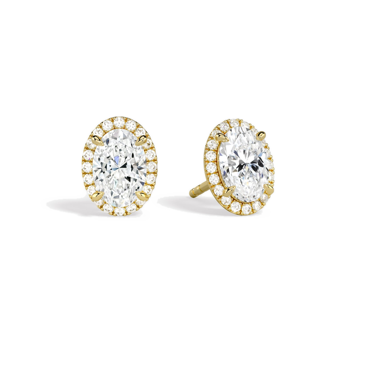 Seren Oval Halo Lab-Grown Diamond Stud Earrings in 18K Yellow Gold, front view