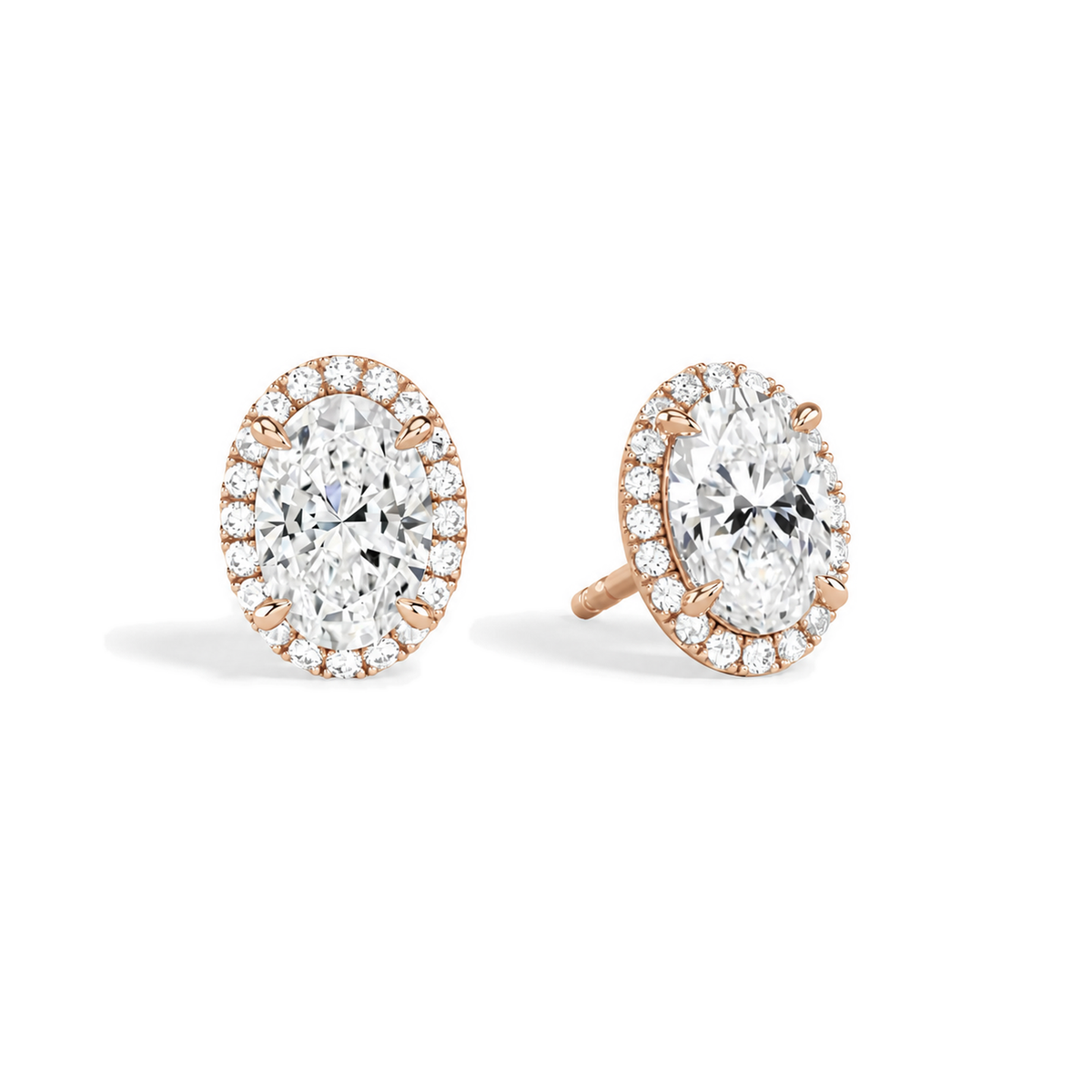 Seren Oval Halo Lab-Grown Diamond Stud Earrings in 14K Rose Gold, front view
