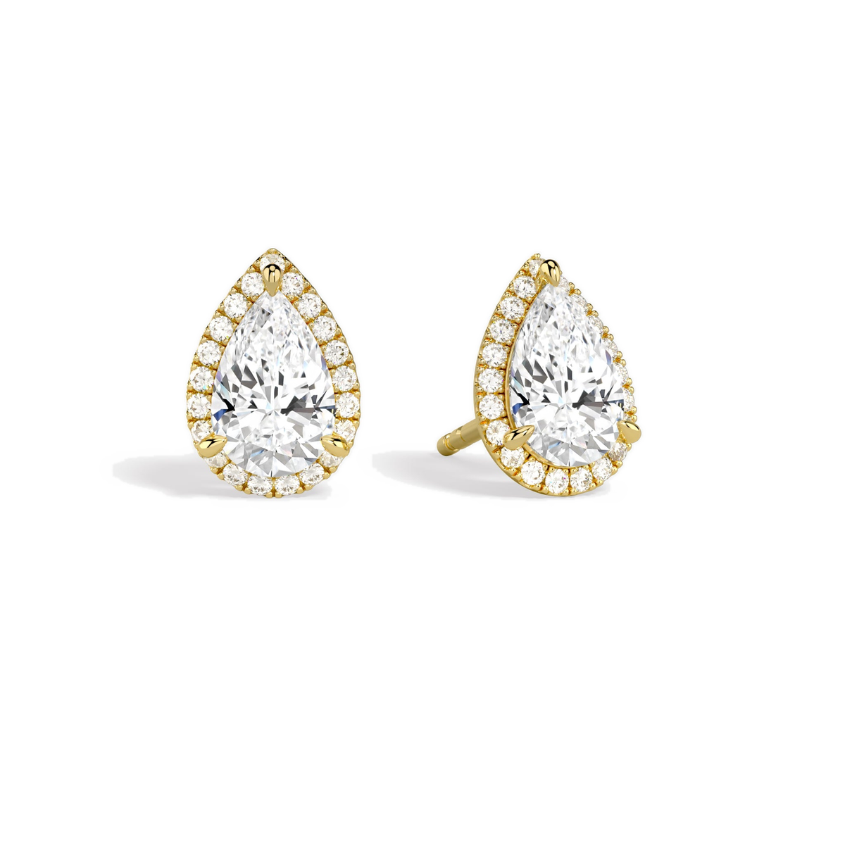 Seren Pear Halo Lab-Grown Diamond Stud Earrings in 14K Yellow Gold, front view