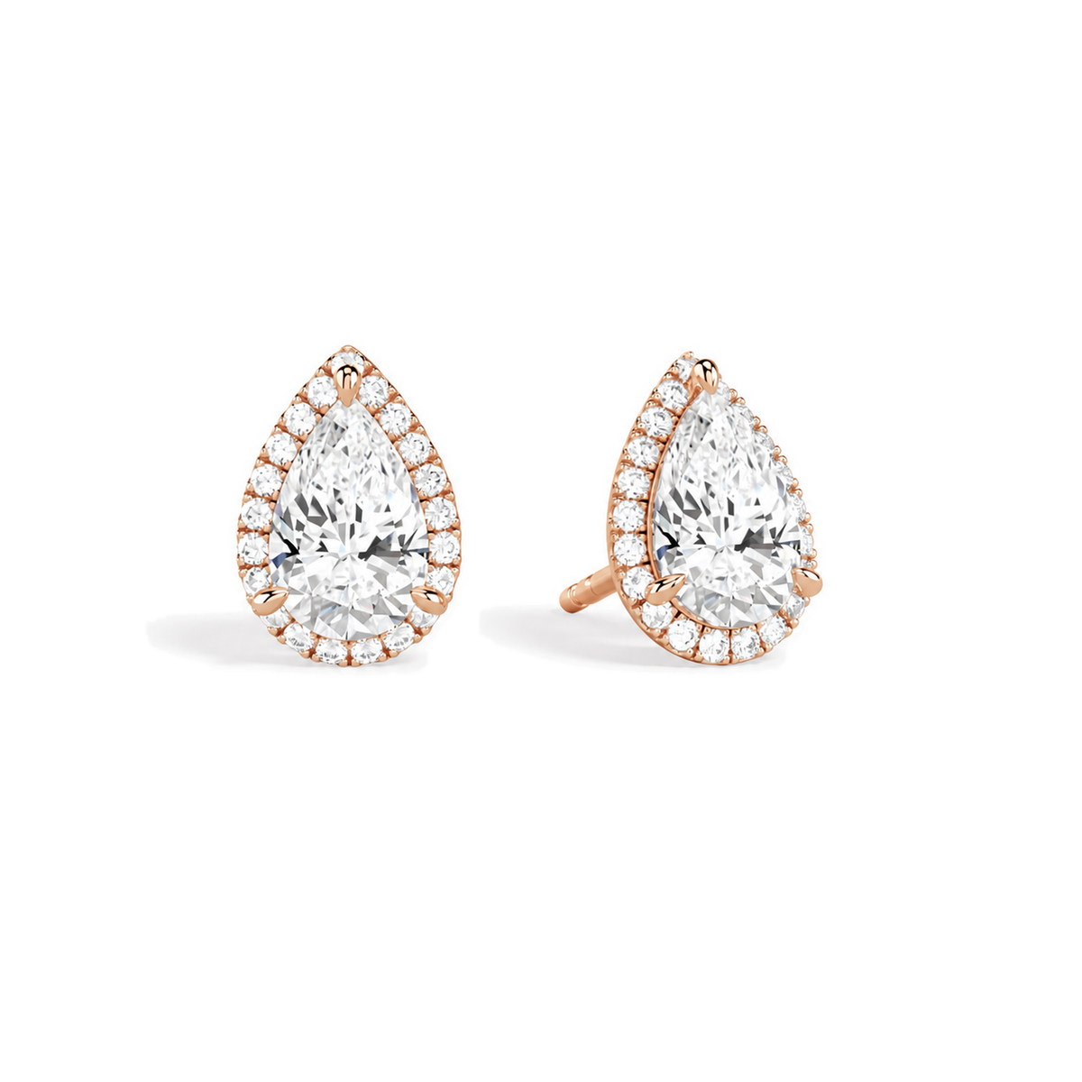 Seren Pear Halo Lab-Grown Diamond Stud Earrings in 14K Rose Gold, front view