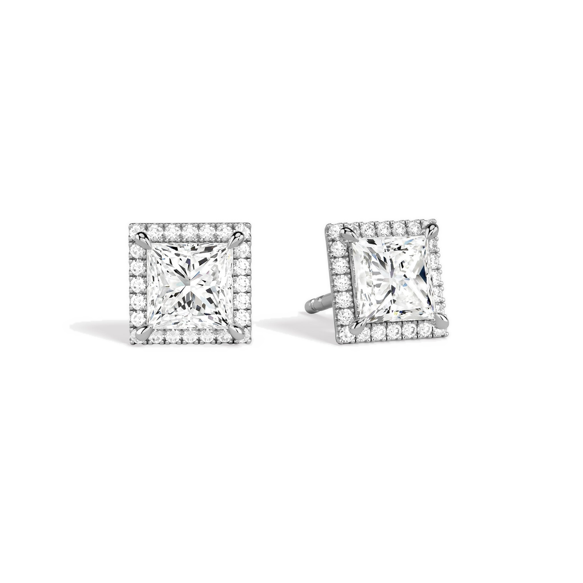 Seren Princess Halo Lab-Grown Diamond Stud Earrings in 14K White Gold, front view