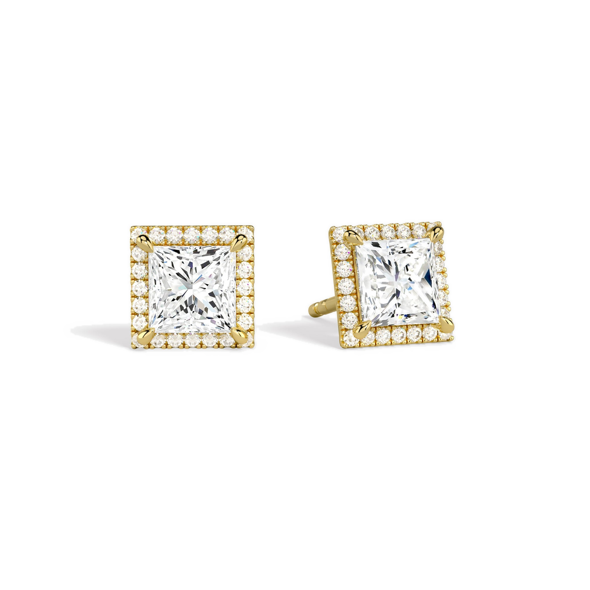 Seren Princess Halo Lab-Grown Diamond Stud Earrings in 18K Yellow Gold, front view