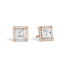 Seren Princess Halo Lab-Grown Diamond Stud Earrings in 14K Rose Gold, front view