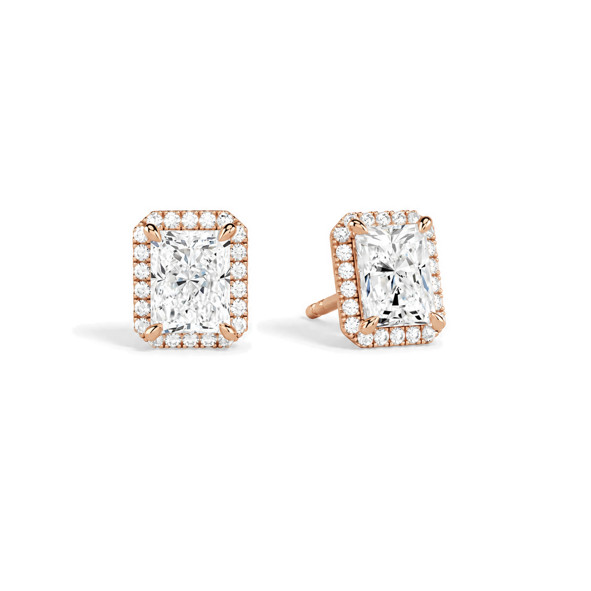Seren Radiant Halo Lab-Grown Diamond Stud Earrings in 14K Rose Gold, front view
