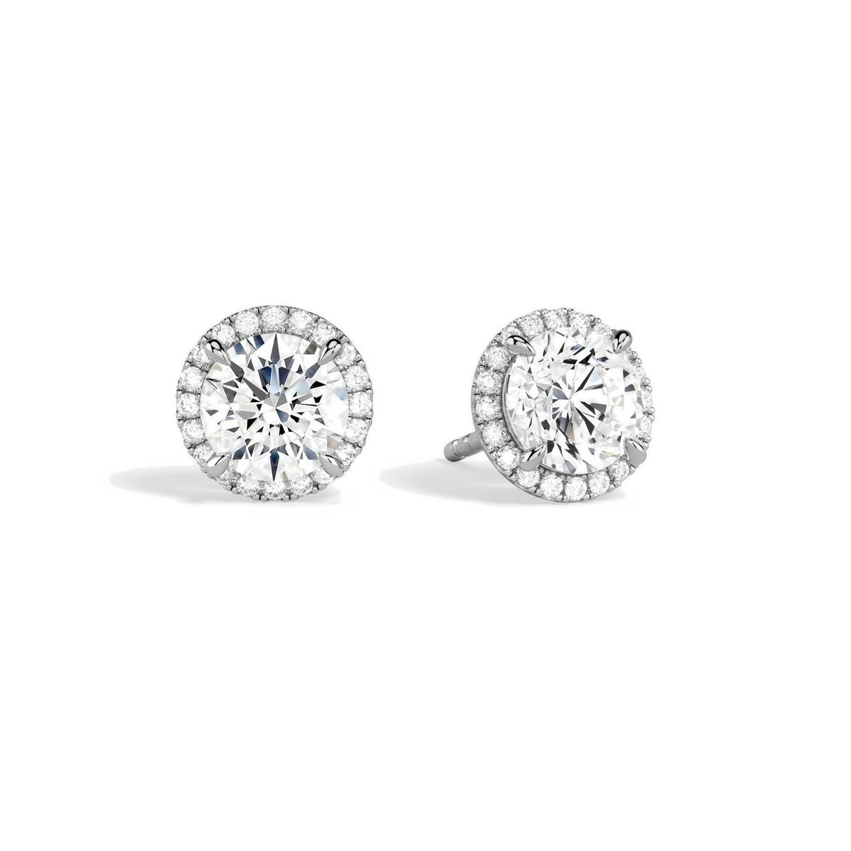 Seren Round Halo Lab-Grown Diamond Stud Earrings in 14K White Gold, front view