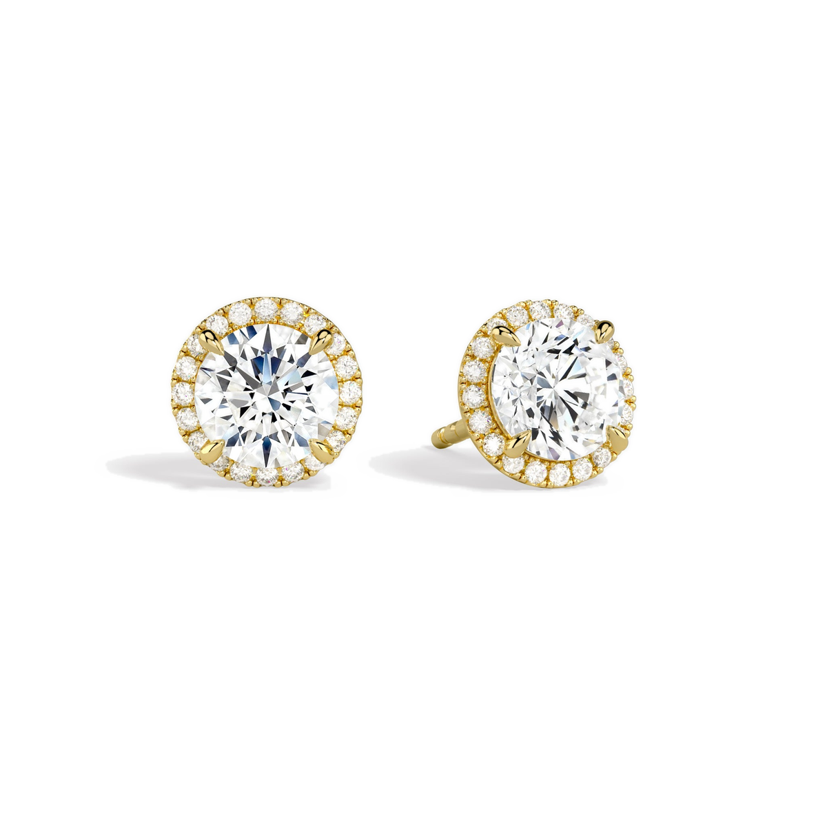 Seren Round Halo Lab-Grown Diamond Stud Earrings in 14K Yellow Gold, front view
