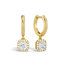 Allegra Asscher Halo Drop Huggie Hoop Lab-Grown Diamond Earrings in 14K Yellow Gold, front view