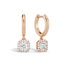 Allegra Asscher Halo Drop Huggie Hoop Lab-Grown Diamond Earrings in 14K Rose Gold, front view