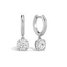 Allegra Cushion Halo Drop Huggie Hoop Lab-Grown Diamond Earrings in 18K White Gold, front view