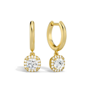 Allegra Cushion Halo Drop Huggie Hoop Lab-Grown Diamond Earrings in 18K Yellow Gold, front view