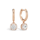 Allegra Cushion Halo Drop Huggie Hoop Lab-Grown Diamond Earrings in 14K Rose Gold, front view