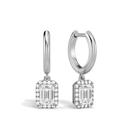 Allegra Emerald Halo Drop Huggie Hoop Lab-Grown Diamond Earrings in Platinum, front view