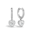 Allegra Heart Halo Drop Huggie Hoop Lab-Grown Diamond Earrings in 14K White Gold, front view
