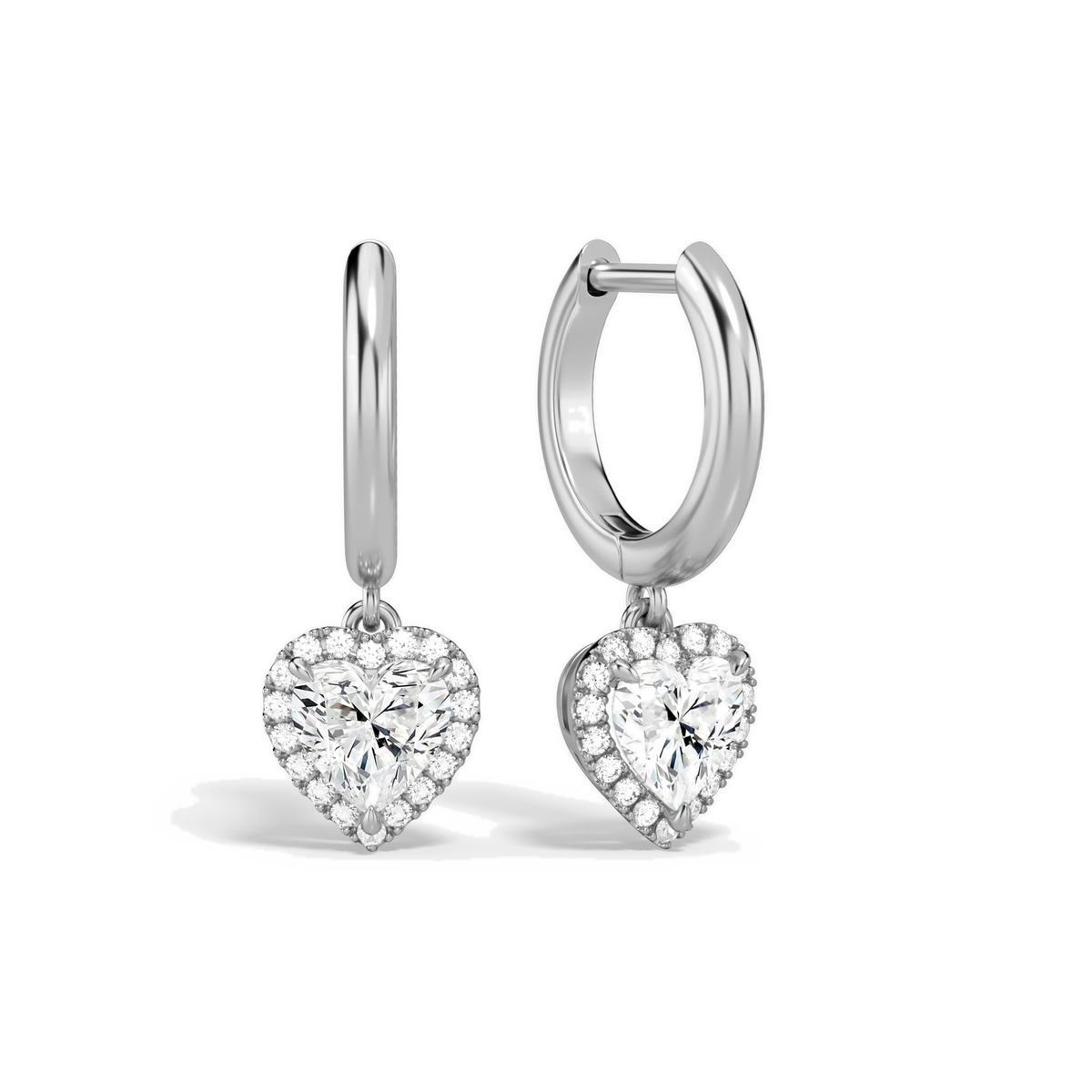 Allegra Heart Halo Drop Huggie Hoop Lab-Grown Diamond Earrings in 14K White Gold, front view
