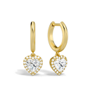 Allegra Heart Halo Drop Huggie Hoop Lab-Grown Diamond Earrings in 14K Yellow Gold, front view