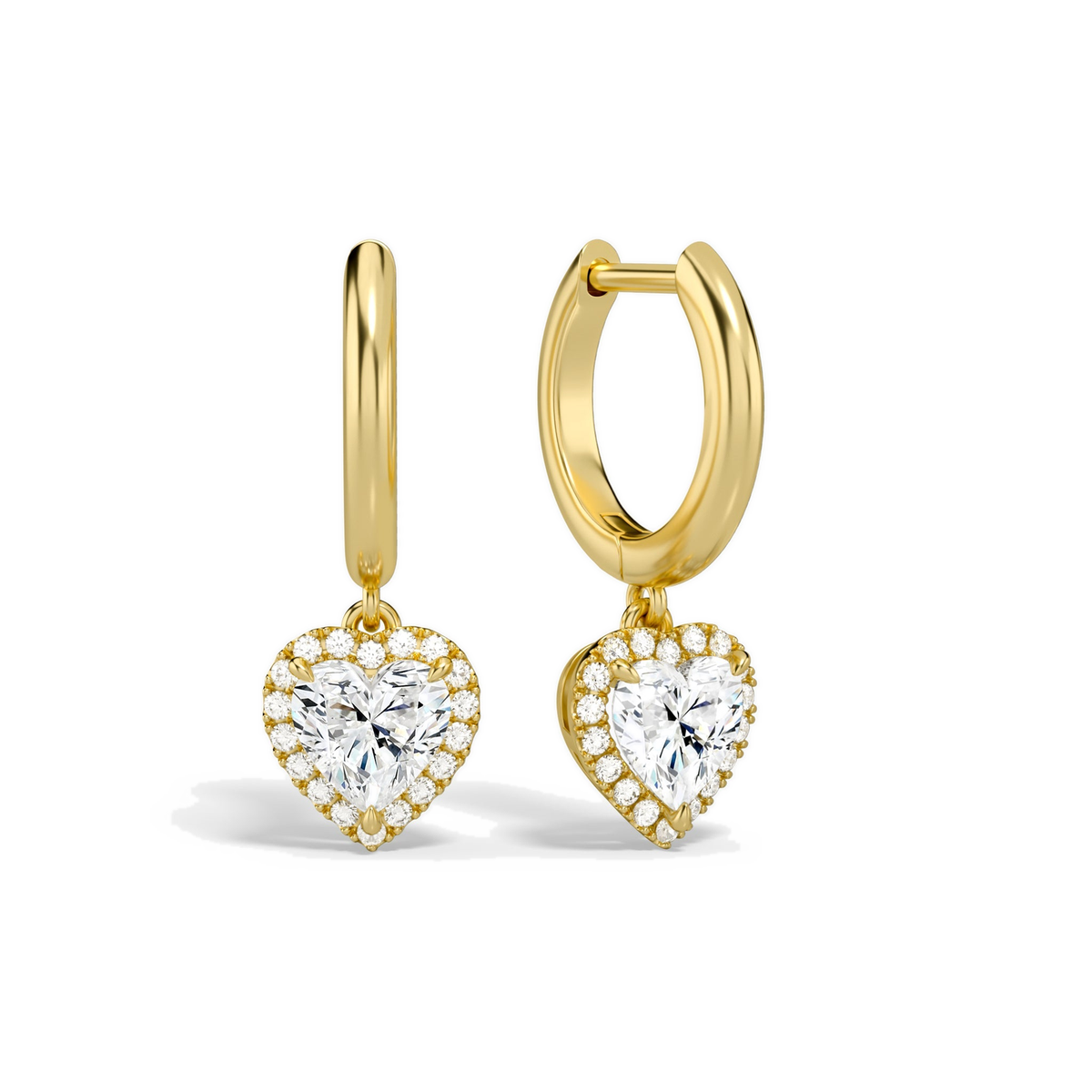 Allegra Heart Halo Drop Huggie Hoop Lab-Grown Diamond Earrings in 14K Yellow Gold, front view