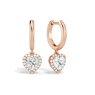 Allegra Heart Halo Drop Huggie Hoop Lab-Grown Diamond Earrings in 14K Rose Gold, front view