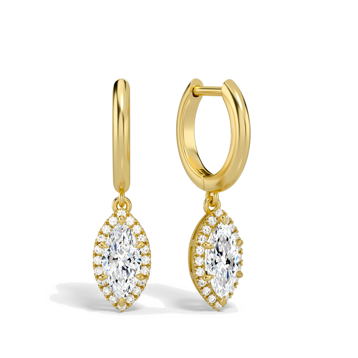 Allegra Marquise Halo Drop Huggie Hoop Lab-Grown Diamond Earrings in 14K Yellow Gold, front view