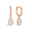 Allegra Oval Halo Drop Huggie Hoop Lab-Grown Diamond Earrings in 14K Rose Gold, front view