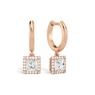 Allegra Princess Halo Drop Huggie Hoop Lab-Grown Diamond Earrings in 14K Rose Gold, front view