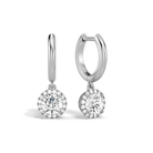 Allegra Round Halo Drop Huggie Hoop Lab-Grown Diamond Earrings in Platinum, front view