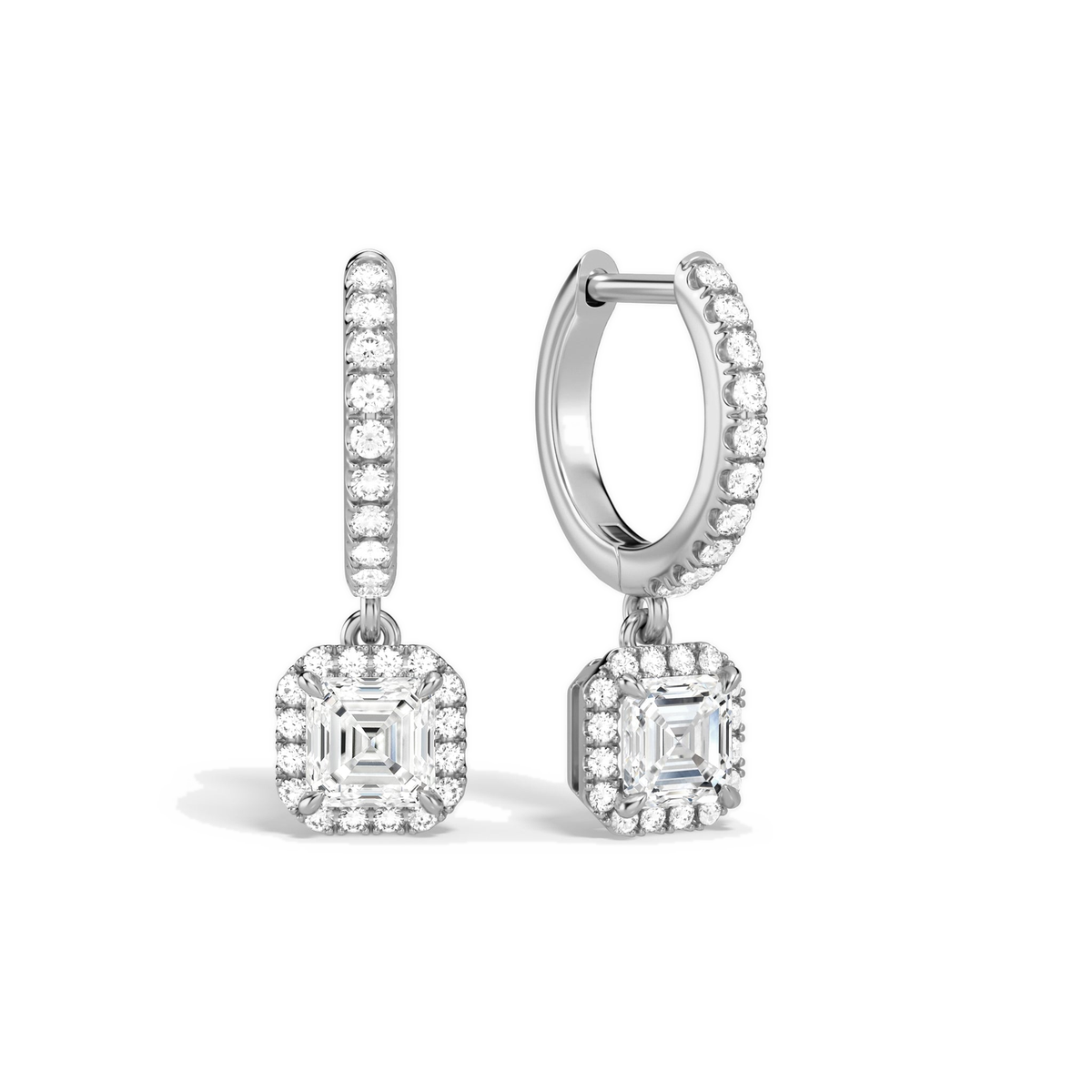 Bellamy Asscher Luxe Drop Huggie Hoop Lab-Grown Diamond Earrings in Platinum, front view