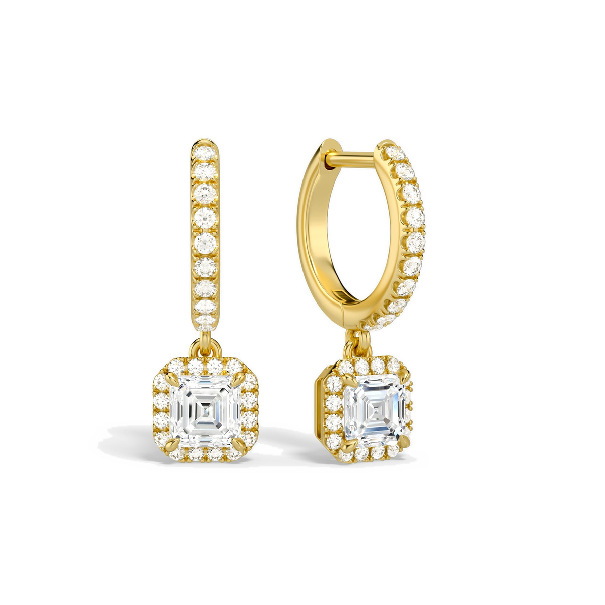 Bellamy Asscher Luxe Drop Huggie Hoop Lab-Grown Diamond Earrings in 18K Yellow Gold, front view