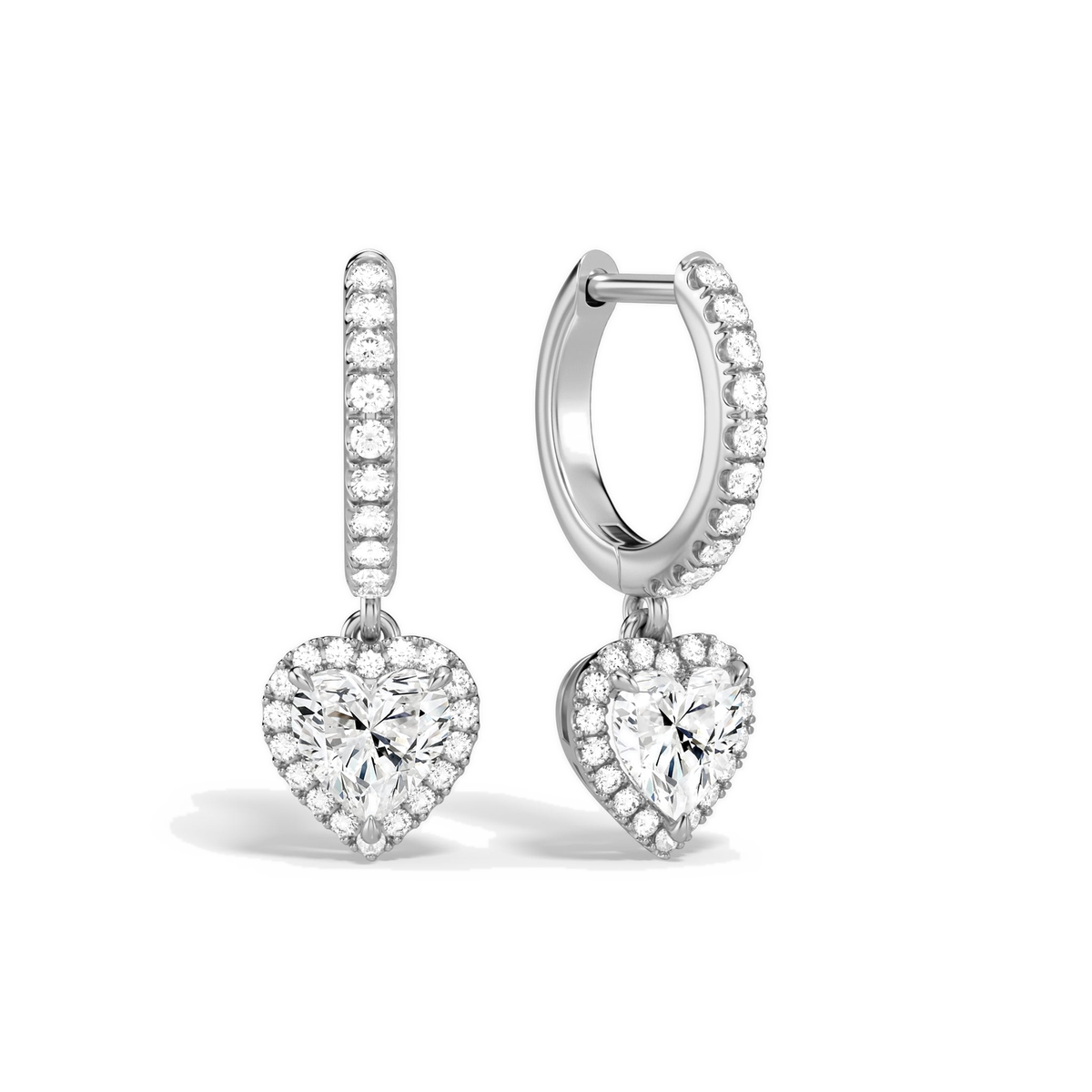 Bellamy Heart Luxe Drop Huggie Hoop Lab-Grown Diamond Earrings in Platinum, front view