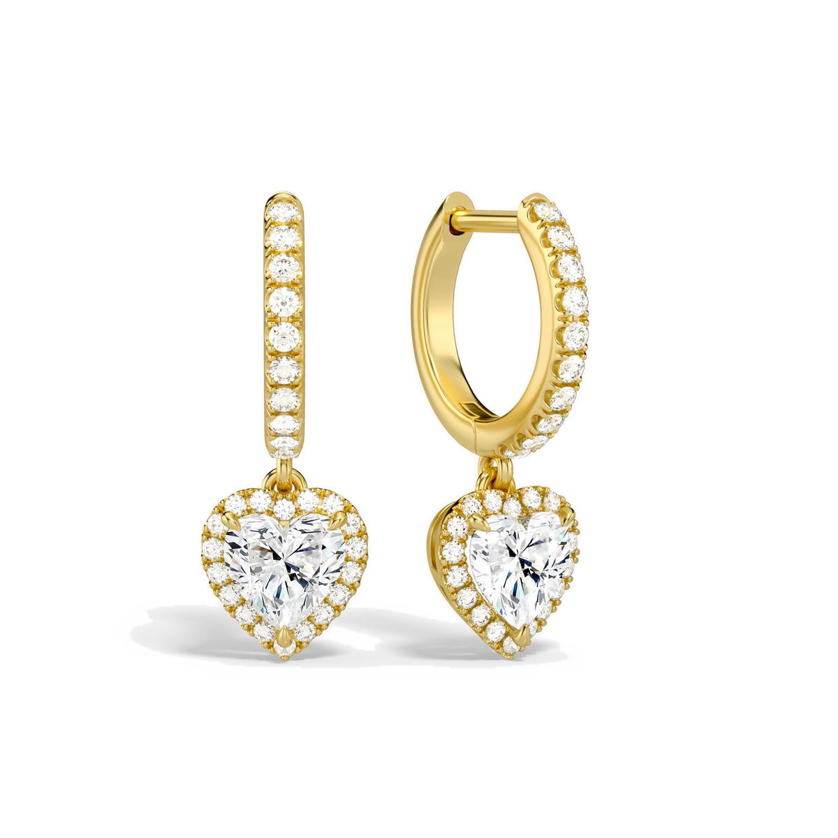 Bellamy Heart Luxe Drop Huggie Hoop Lab-Grown Diamond Earrings in 14K Yellow Gold, front view