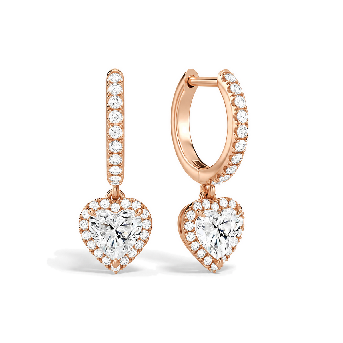 Bellamy Heart Luxe Drop Huggie Hoop Lab-Grown Diamond Earrings in 14K Rose Gold, front view