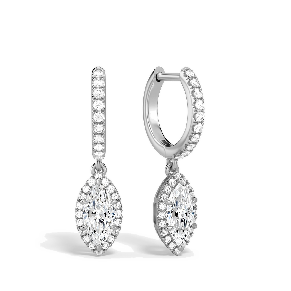 Bellamy Marquise Luxe Drop Huggie Hoop Lab-Grown Diamond Earrings in 18K White Gold, front view